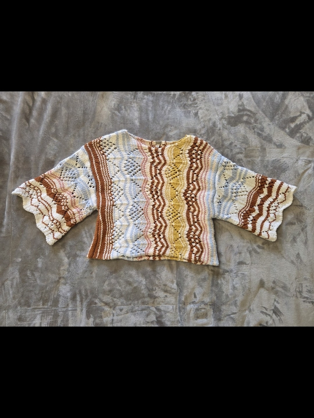 gimmicks by BKE - Multicolor Crochet Stripe Sweater in Cream, Mustard & Rust